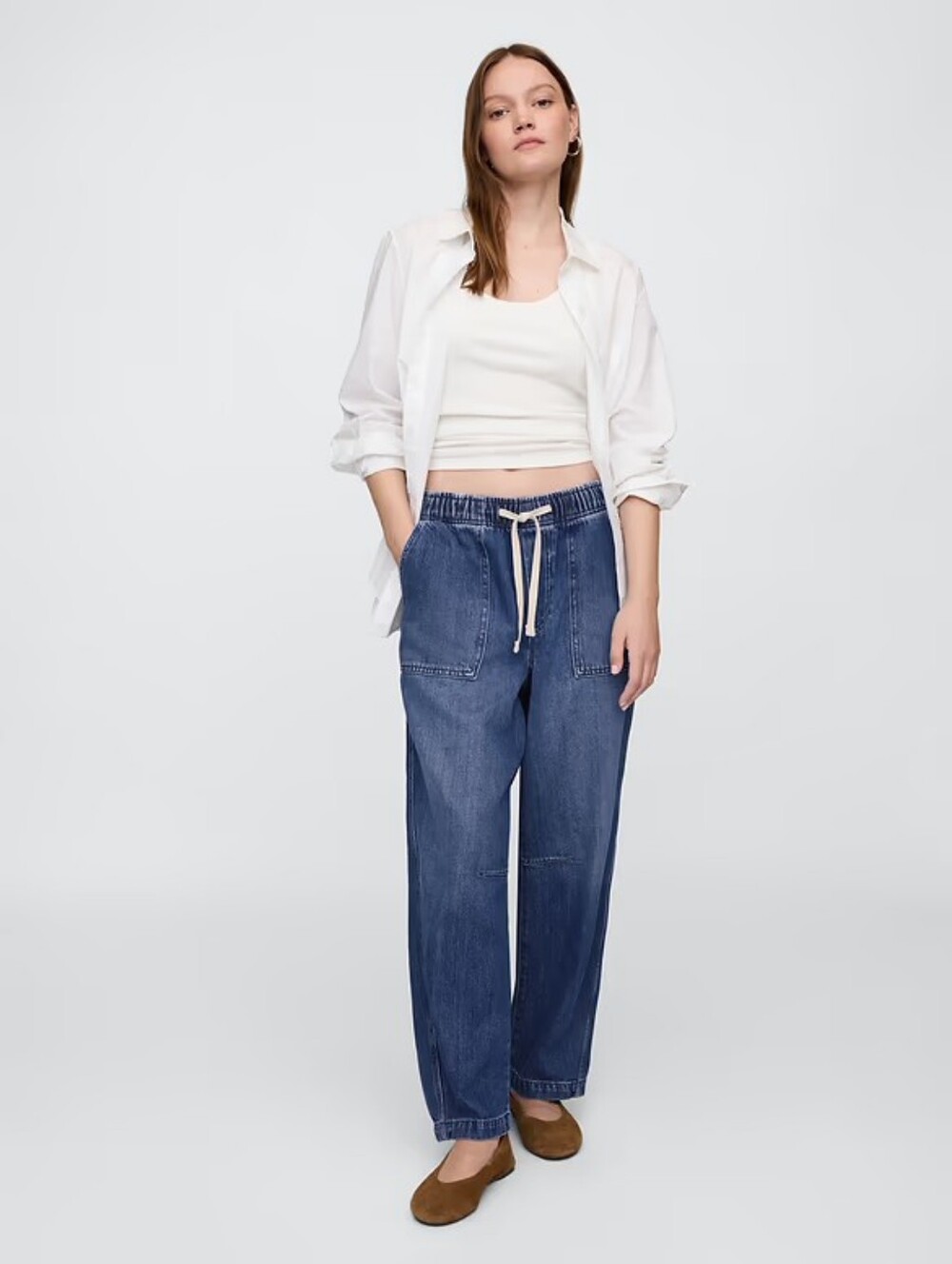 GAP Womens Barrel Leg Pull On Jeans Size L Relaxed